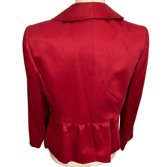 Kasper Skirt Suit Womens 10 Red Satin Shimmer Ruffle Peplum Holiday Romantic - Picture 3 of 16